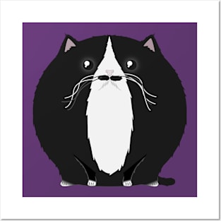 Sfurical round black and white tuxedo piebald cat Posters and Art